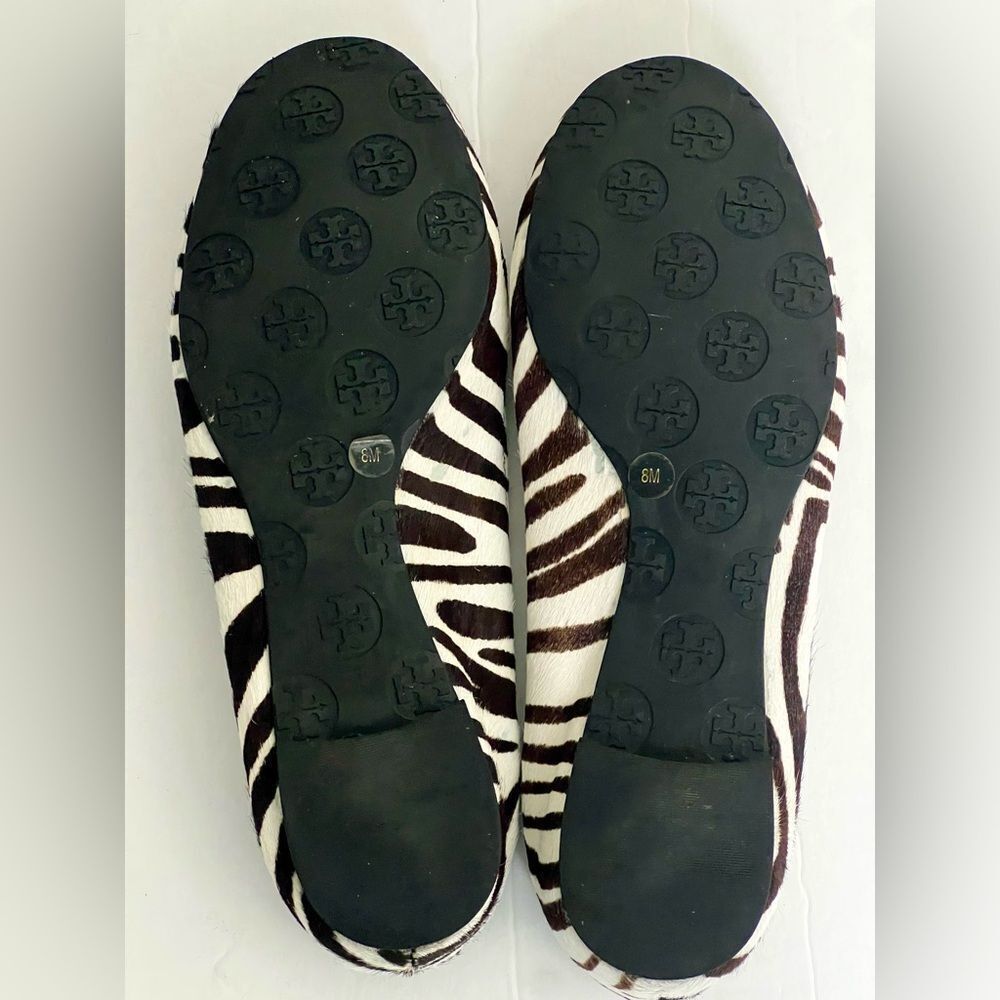 Tory Burch Zebra Print Ballet Flats with Silver Logo - Picture 9 of 11